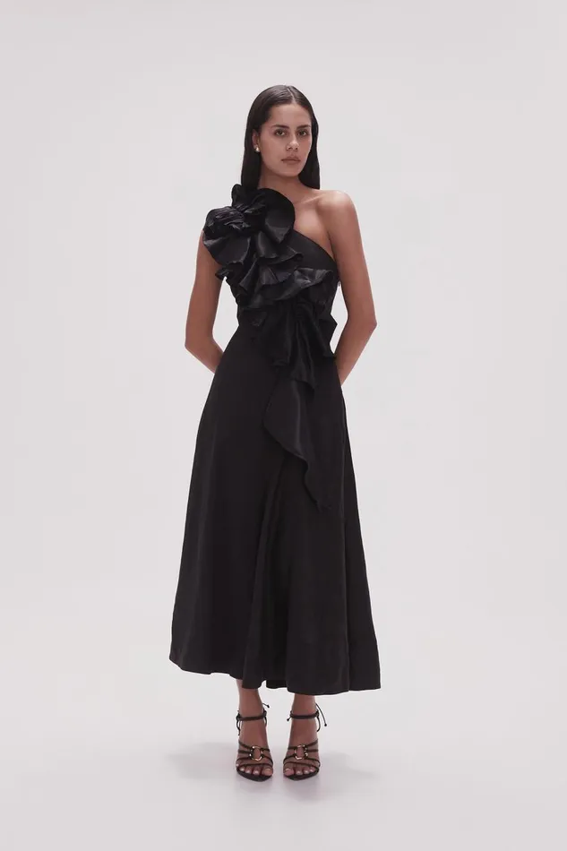Aje Dresses Adelia Ruffle Midi Dress Black 8211 Women