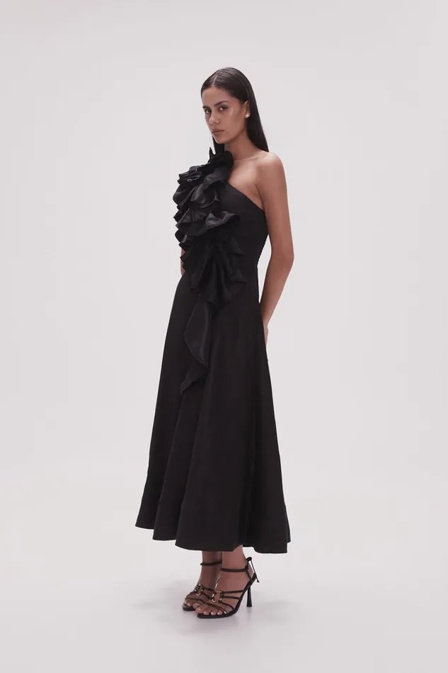 Aje Dresses Adelia Ruffle Midi Dress Black 8211 Women Aje Dresses Adelia Ruffle Midi Dress Black 8211 Women