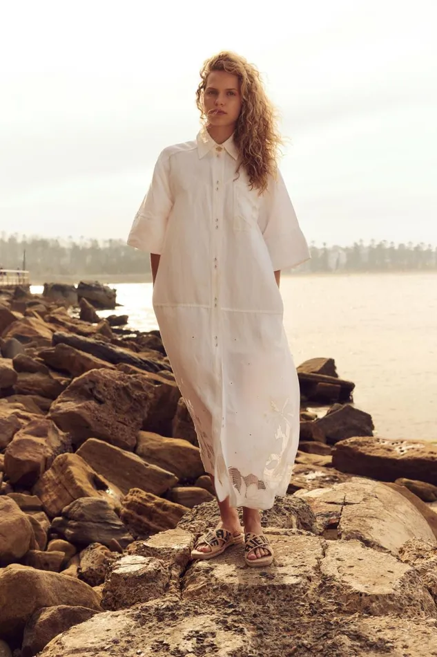 Aje Dresses Agua Embroidered Shirt Dress Ivory 8211 Women