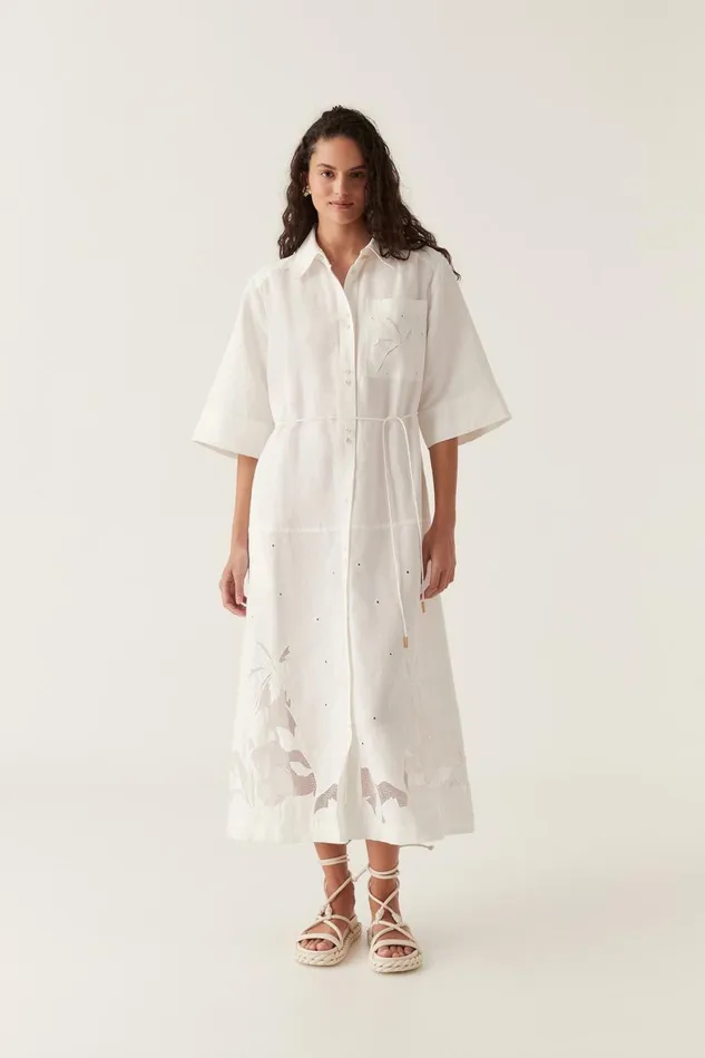 Aje Dresses Agua Embroidered Shirt Dress Ivory 8211 Women Aje Dresses Agua Embroidered Shirt Dress Ivory 8211 Women