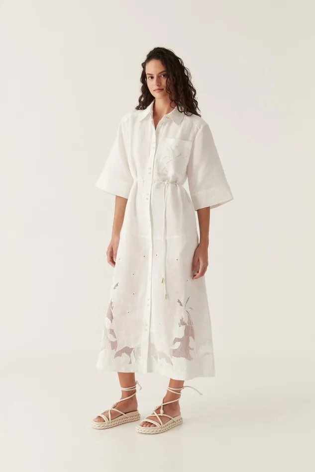 Aje Dresses Agua Embroidered Shirt Dress Ivory 8211 Women Aje Dresses Agua Embroidered Shirt Dress Ivory 8211 Women