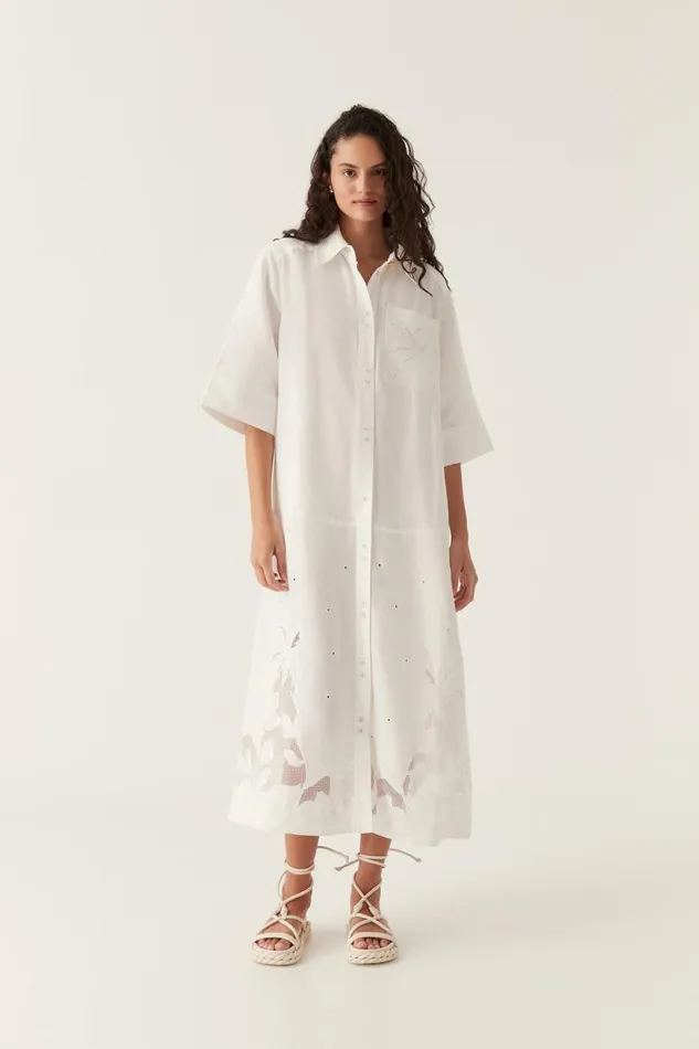 Aje Dresses Agua Embroidered Shirt Dress Ivory 8211 Women Aje Dresses Agua Embroidered Shirt Dress Ivory 8211 Women