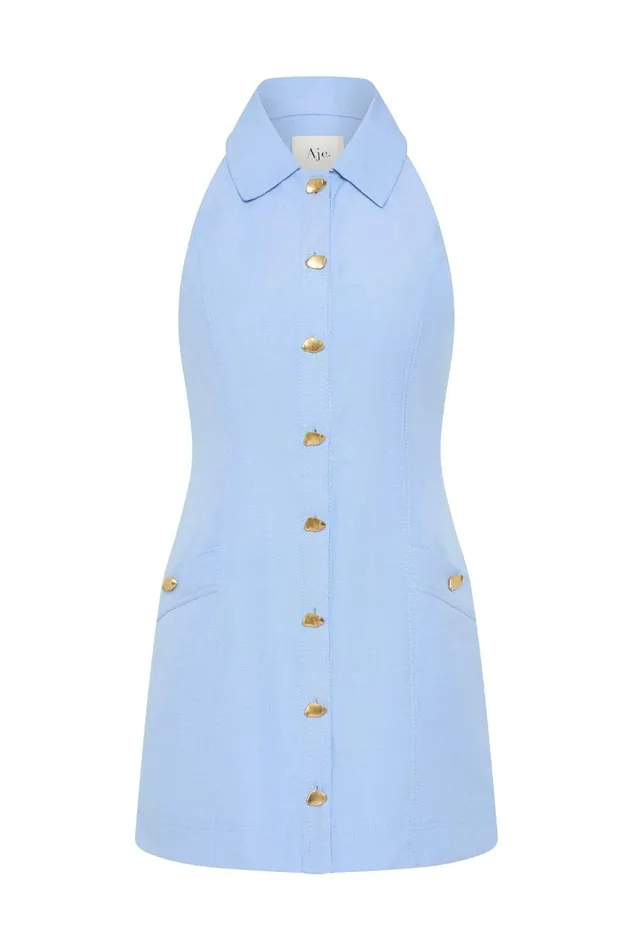Aje Dresses Angela Halter Mini Dress Daydream Blue 8211 Women Aje Dresses Angela Halter Mini Dress Daydream Blue 8211 Women