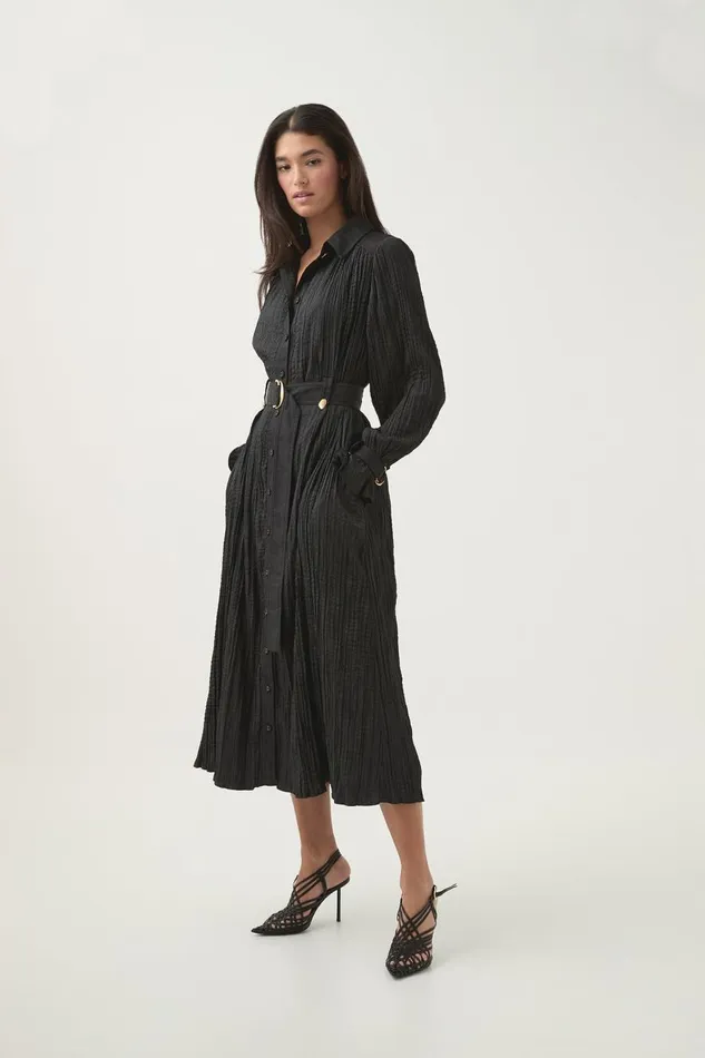 Aje Dresses Bays Crushed Pleat Midi Dress Black 8211 Women