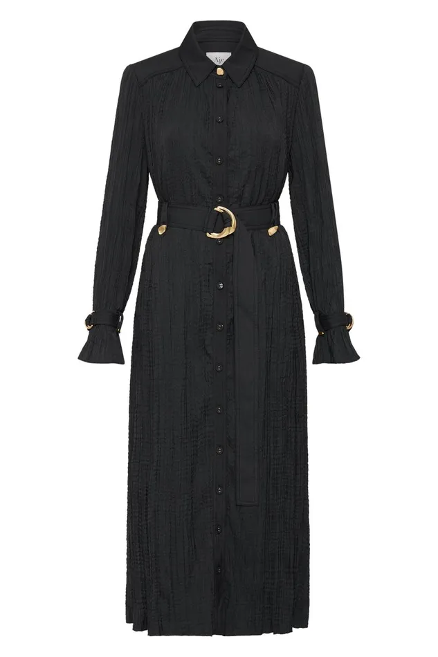Aje Dresses Bays Crushed Pleat Midi Dress Black 8211 Women Aje Dresses Bays Crushed Pleat Midi Dress Black 8211 Women