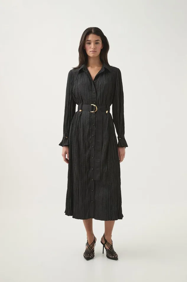 Aje Dresses Bays Crushed Pleat Midi Dress Black 8211 Women Aje Dresses Bays Crushed Pleat Midi Dress Black 8211 Women