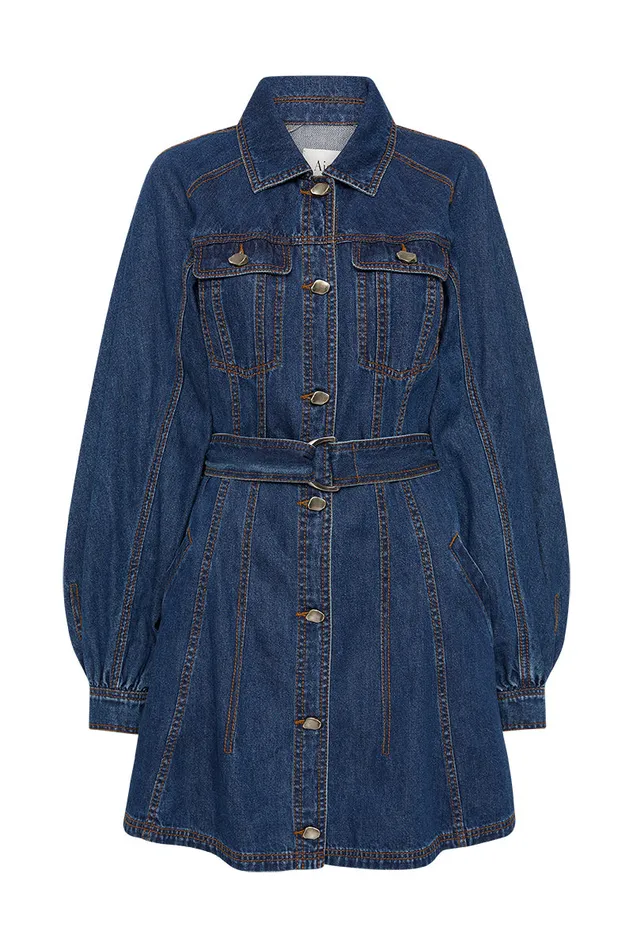 Aje Dresses Colorado Denim Mini Dress Washed Indigo 8211 Women Aje Dresses Colorado Denim Mini Dress Washed Indigo 8211 Women