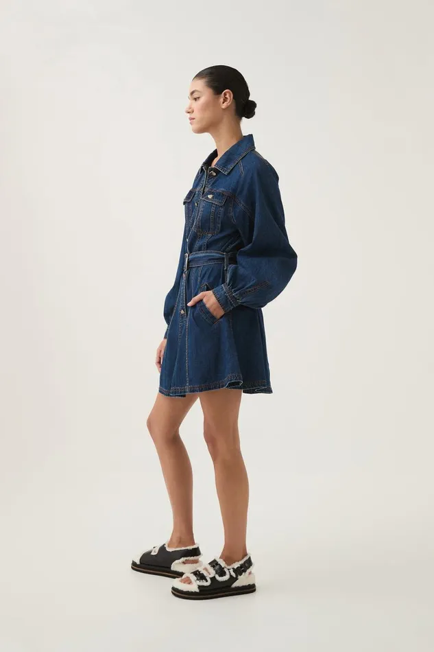 Aje Dresses Colorado Denim Mini Dress Washed Indigo 8211 Women Aje Dresses Colorado Denim Mini Dress Washed Indigo 8211 Women