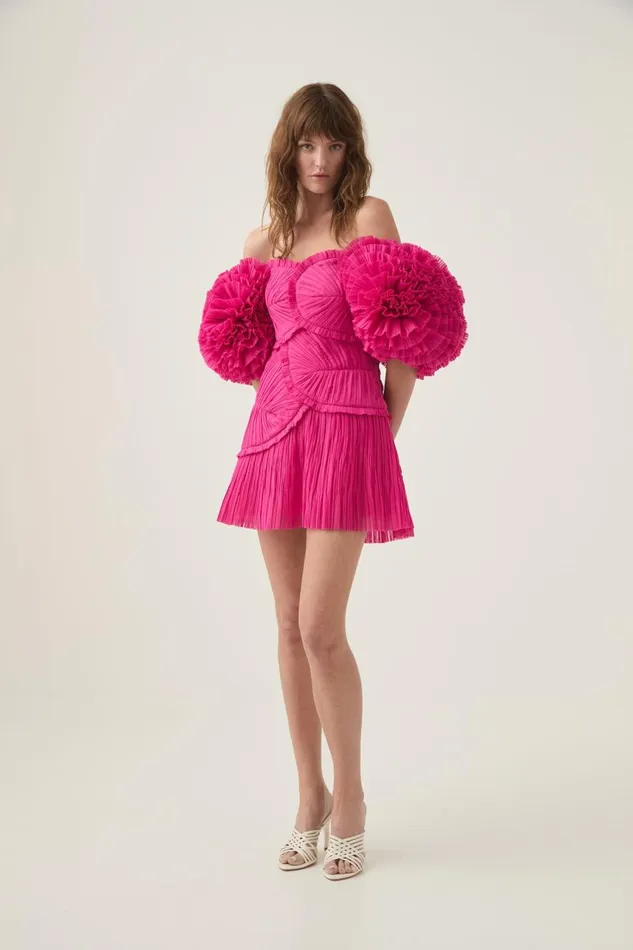 Aje Dresses Crystallise Pleated Mini Dress Fuchsia Rose 8211 Women Aje Dresses Crystallise Pleated Mini Dress Fuchsia Rose 8211 Women