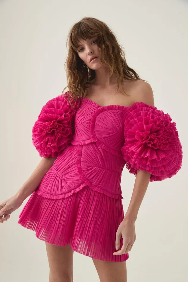 Aje Dresses Crystallise Pleated Mini Dress Fuchsia Rose 8211 Women Aje Dresses Crystallise Pleated Mini Dress Fuchsia Rose 8211 Women