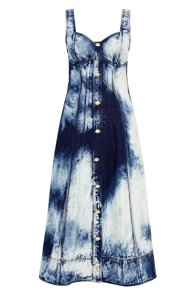 Aje Dresses Enigma Denim Midi Dress Tie Dye Indigo 8211 Women Aje Dresses Enigma Denim Midi Dress Tie Dye Indigo 8211 Women