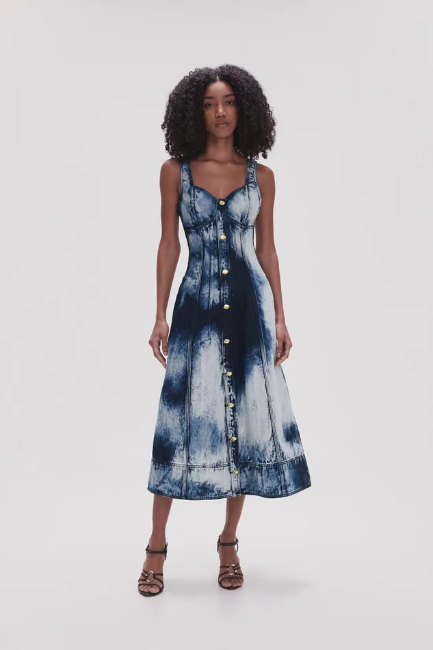 Aje Dresses Enigma Denim Midi Dress Tie Dye Indigo 8211 Women Aje Dresses Enigma Denim Midi Dress Tie Dye Indigo 8211 Women