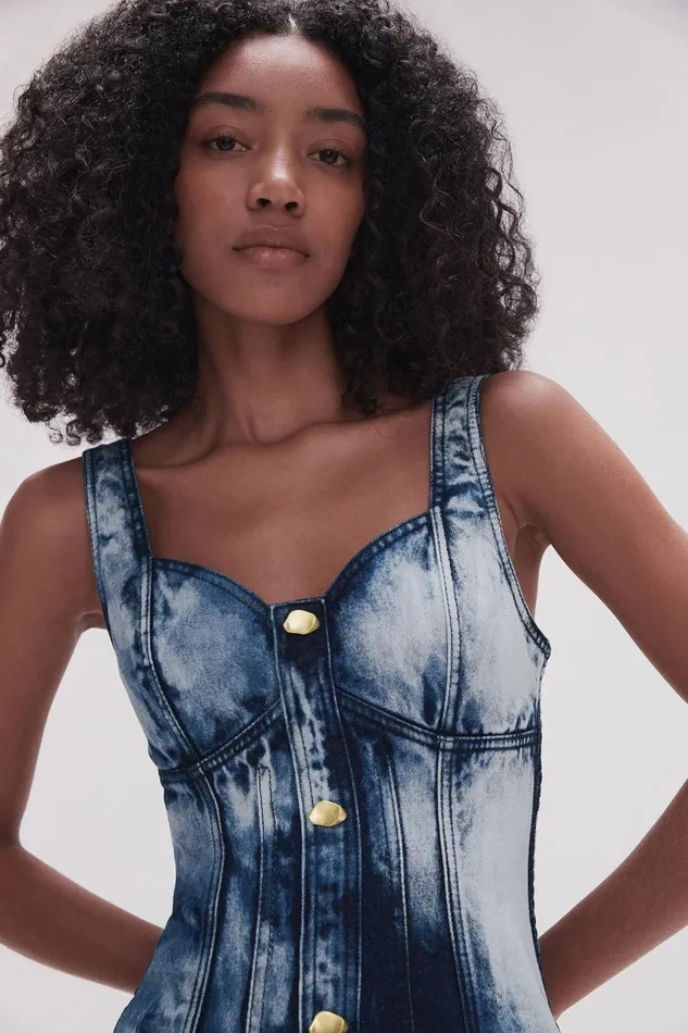 Aje Dresses Enigma Denim Midi Dress Tie Dye Indigo 8211 Women Aje Dresses Enigma Denim Midi Dress Tie Dye Indigo 8211 Women
