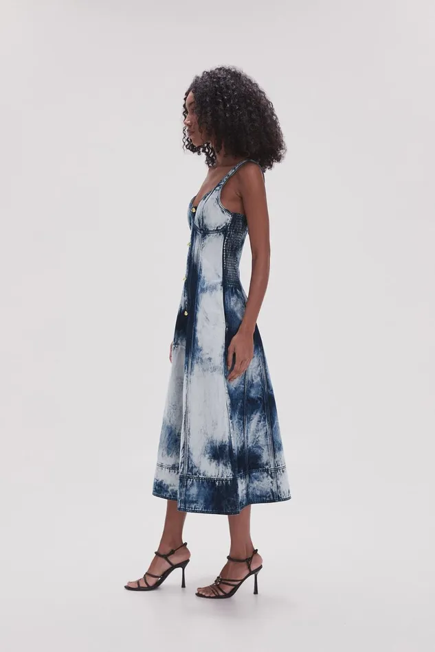 Aje Dresses Enigma Denim Midi Dress Tie Dye Indigo 8211 Women Aje Dresses Enigma Denim Midi Dress Tie Dye Indigo 8211 Women