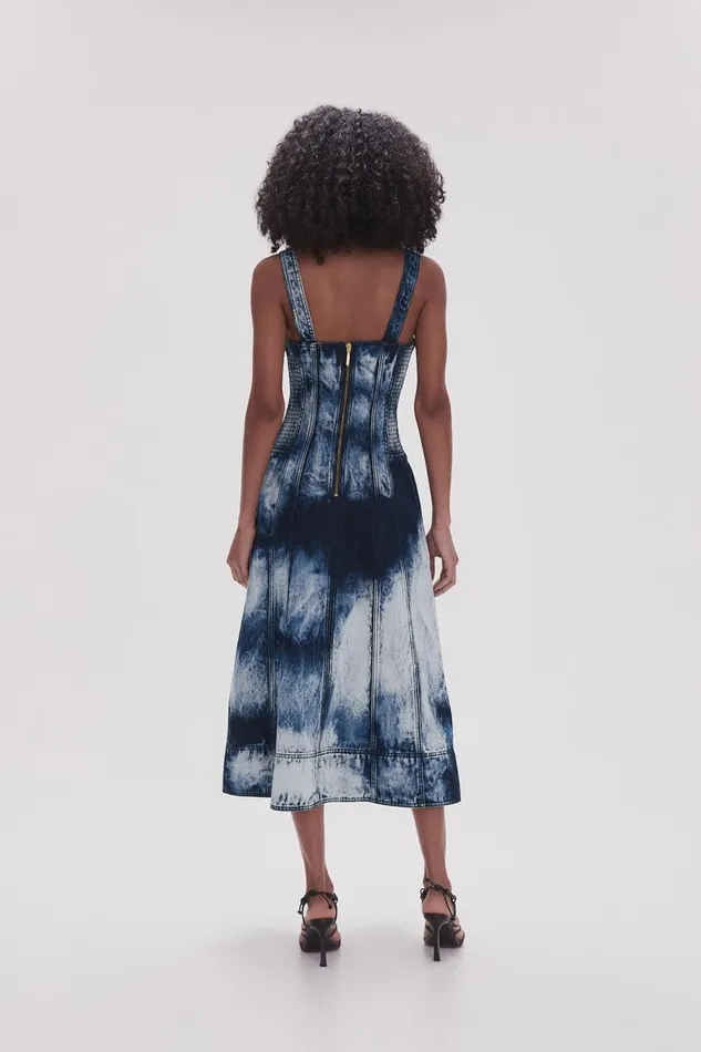 Aje Dresses Enigma Denim Midi Dress Tie Dye Indigo 8211 Women Aje Dresses Enigma Denim Midi Dress Tie Dye Indigo 8211 Women