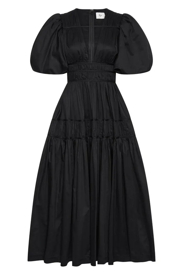 Aje Dresses Fallingwater Ruched Midi Dress Black 8211 Women Aje Dresses Fallingwater Ruched Midi Dress Black 8211 Women