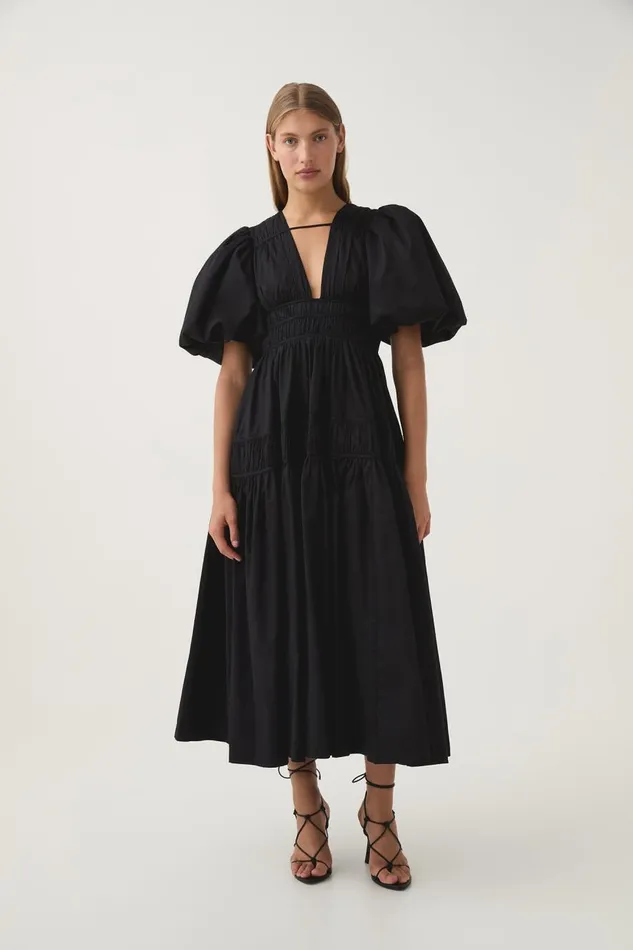 Aje Dresses Fallingwater Ruched Midi Dress Black 8211 Women Aje Dresses Fallingwater Ruched Midi Dress Black 8211 Women
