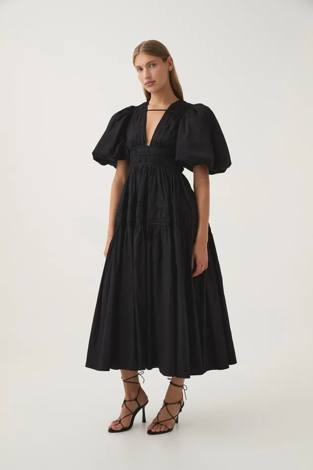 Aje Dresses Fallingwater Ruched Midi Dress Black 8211 Women Aje Dresses Fallingwater Ruched Midi Dress Black 8211 Women