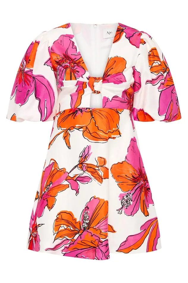 Aje Dresses Overflow Knotted Mini Dress Vivid Hibiscus 8211 Women Aje Dresses Overflow Knotted Mini Dress Vivid Hibiscus 8211 Women