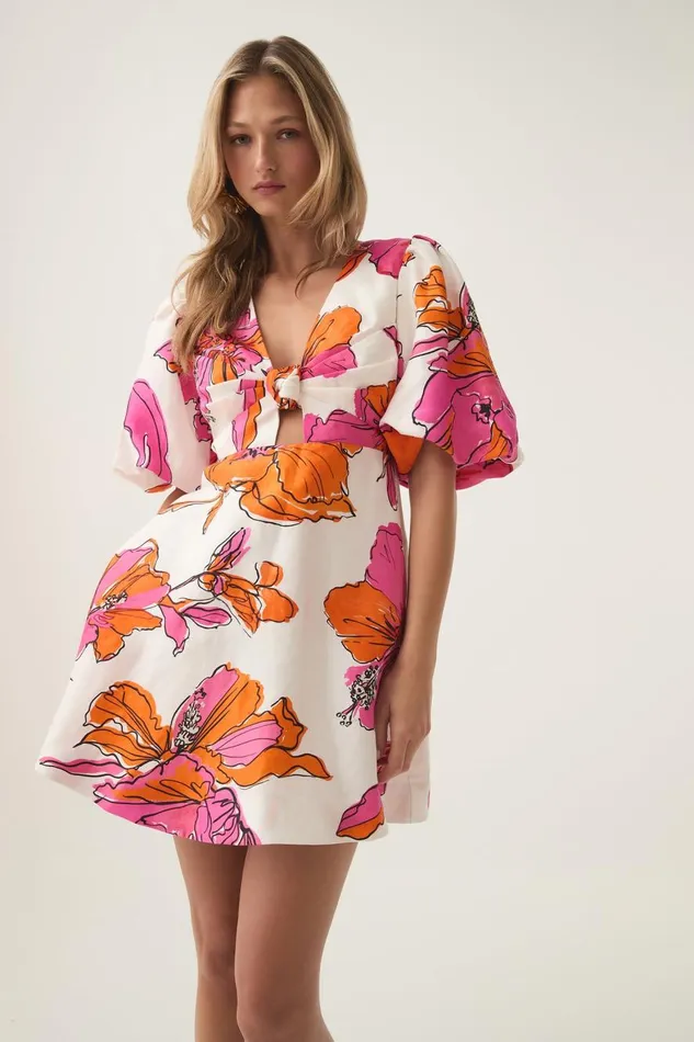 Aje Dresses Overflow Knotted Mini Dress Vivid Hibiscus 8211 Women Aje Dresses Overflow Knotted Mini Dress Vivid Hibiscus 8211 Women