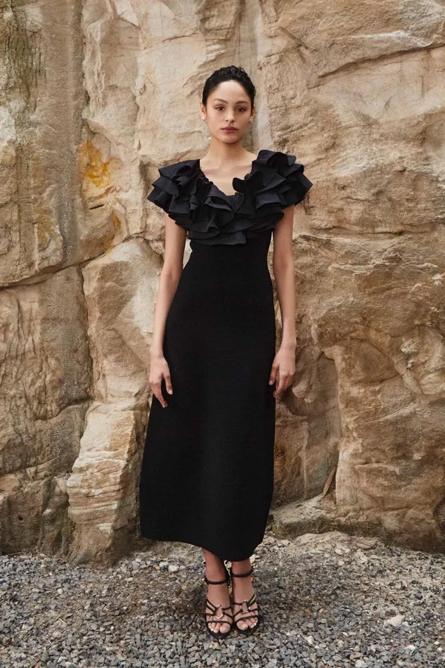 Aje Dresses Transcendent Ruffle Midi Dress Black 8211 Women