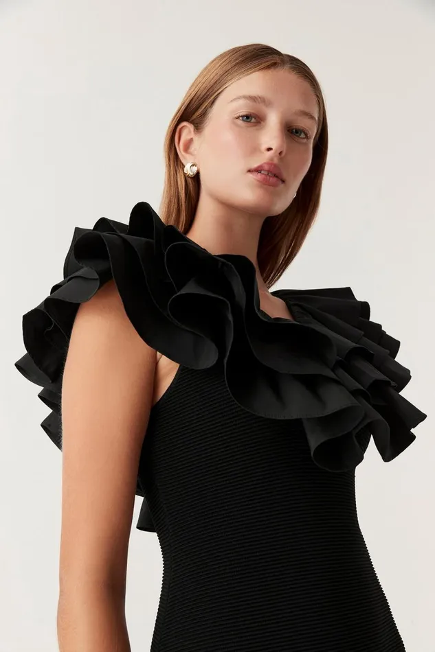 Aje Dresses Transcendent Ruffle Midi Dress Black 8211 Women Aje Dresses Transcendent Ruffle Midi Dress Black 8211 Women