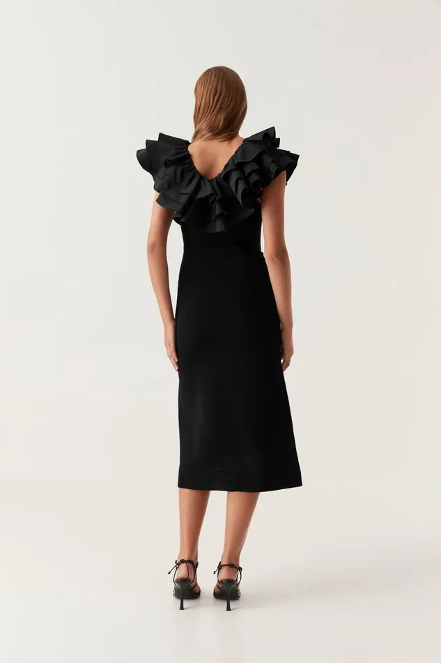 Aje Dresses Transcendent Ruffle Midi Dress Black 8211 Women Aje Dresses Transcendent Ruffle Midi Dress Black 8211 Women