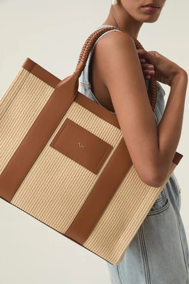 Aje Handbags and Wallets Ellora Woven Tote Naturalcinnamon 8211 Women
