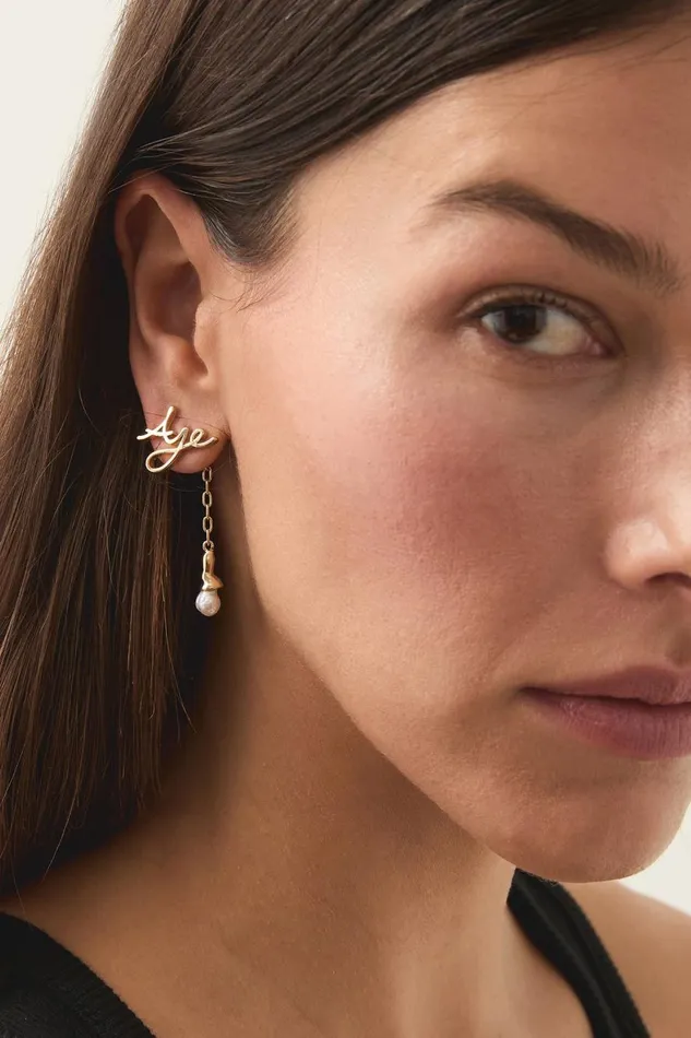 Aje Jewelry Larissa Drop Logo Stud Goldpearl 8211 Women