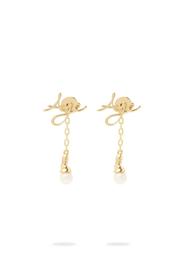 Aje Jewelry Larissa Drop Logo Stud Goldpearl 8211 Women Aje Jewelry Larissa Drop Logo Stud Goldpearl 8211 Women
