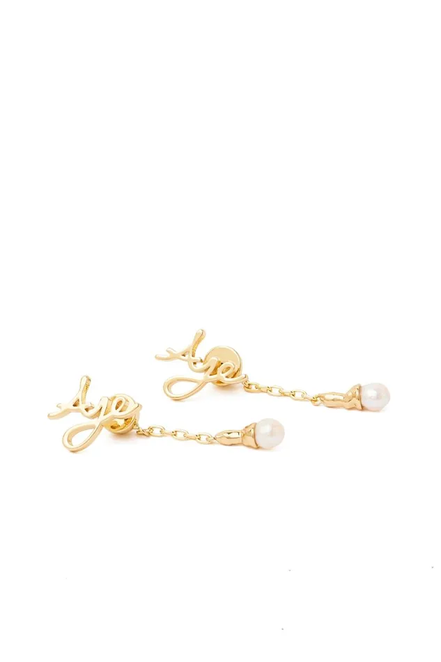 Aje Jewelry Larissa Drop Logo Stud Goldpearl 8211 Women Aje Jewelry Larissa Drop Logo Stud Goldpearl 8211 Women