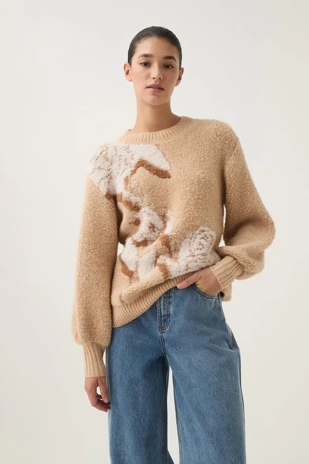 Aje Knitwear and Jumpers Cavetto Jacquard Knit Ecru Beige 8211 Women