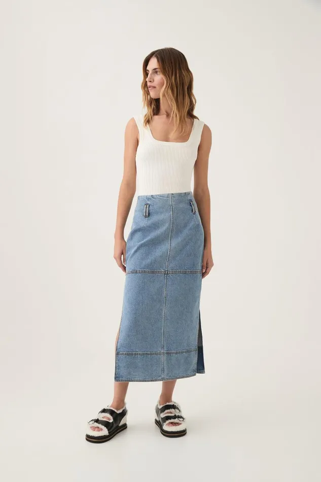 Aje Matching Sets Outline Denim Midi Skirt Coastal Blue 8211 Women