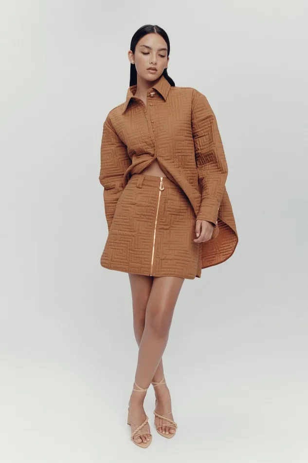 Aje Matching Sets Surrealist Quilted Mini Skirt Tawny Brown 8211 Women