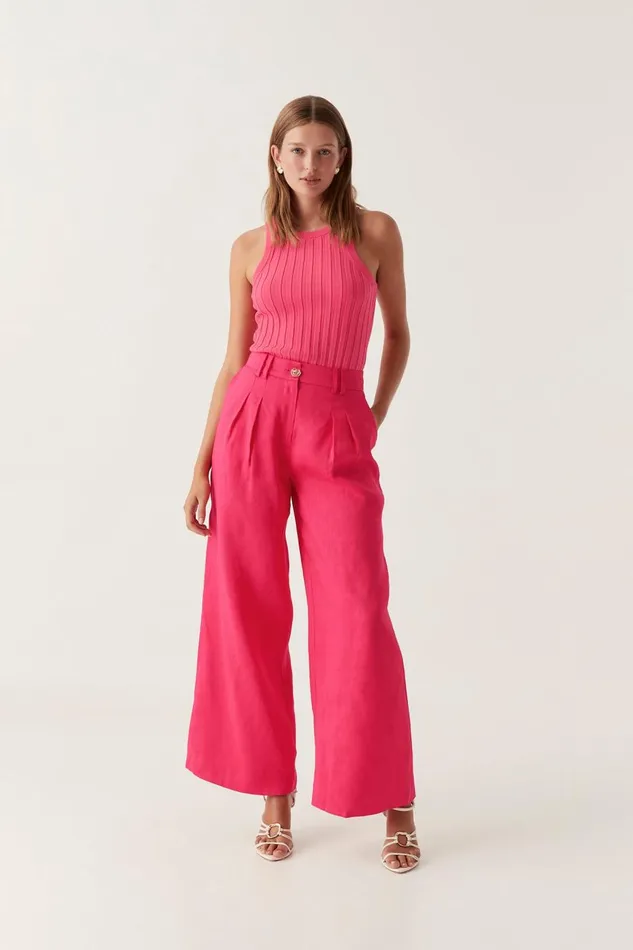 Aje Pants Vista High Waist Wide Leg Pant Bougainvillea Red 8211 Women