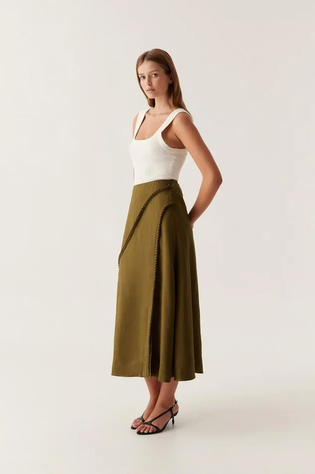Aje Skirts Arbour Whipstitch Midi Skirt Deep Olive 8211 Women