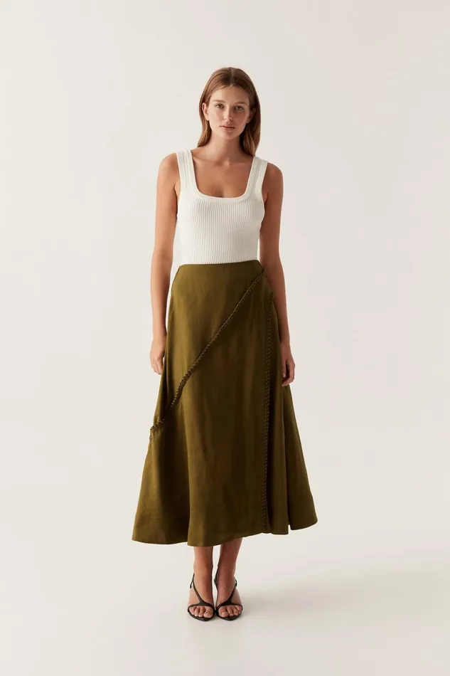 Aje Skirts Arbour Whipstitch Midi Skirt Deep Olive 8211 Women