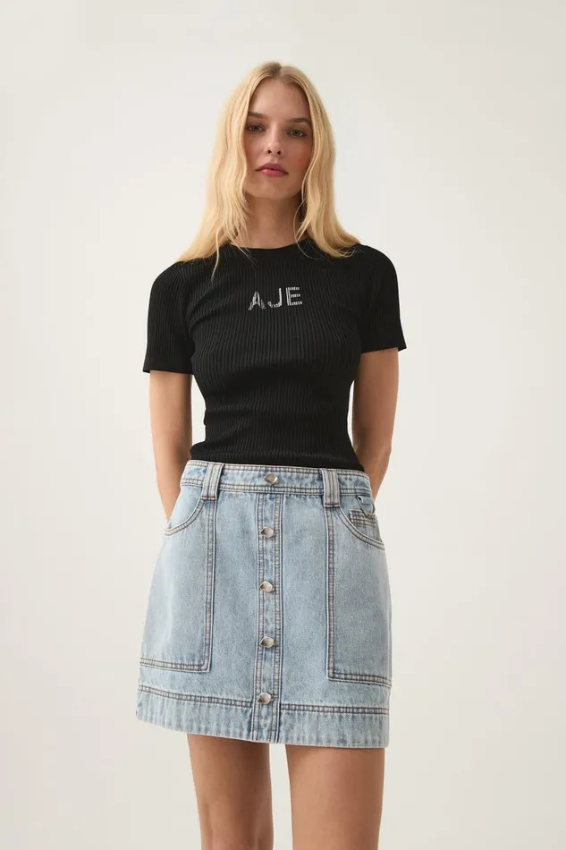 Aje Skirts Aura Denim Mini Skirt Sea Spray Wash 8211 Women