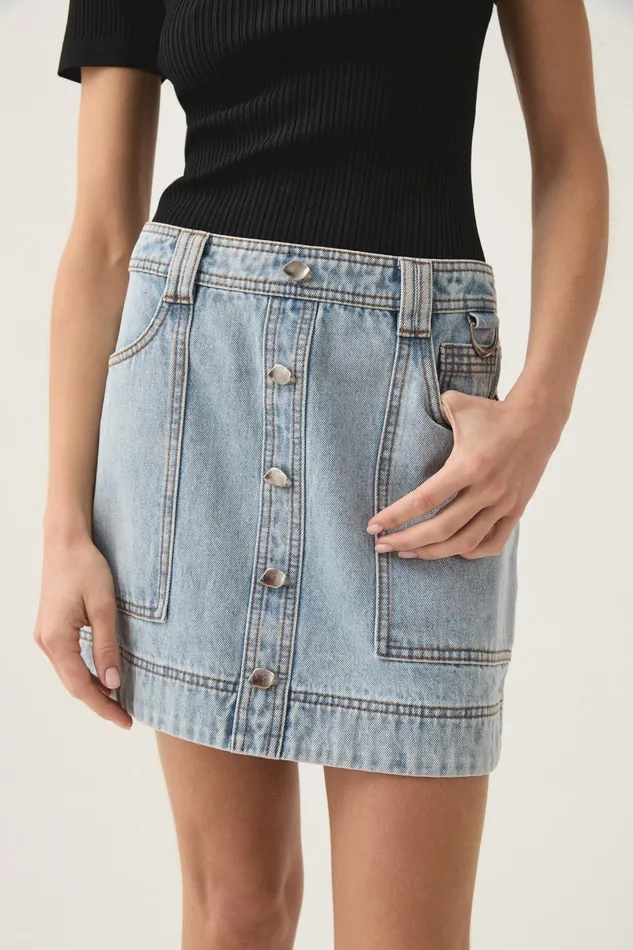 Aje Skirts Aura Denim Mini Skirt Sea Spray Wash 8211 Women