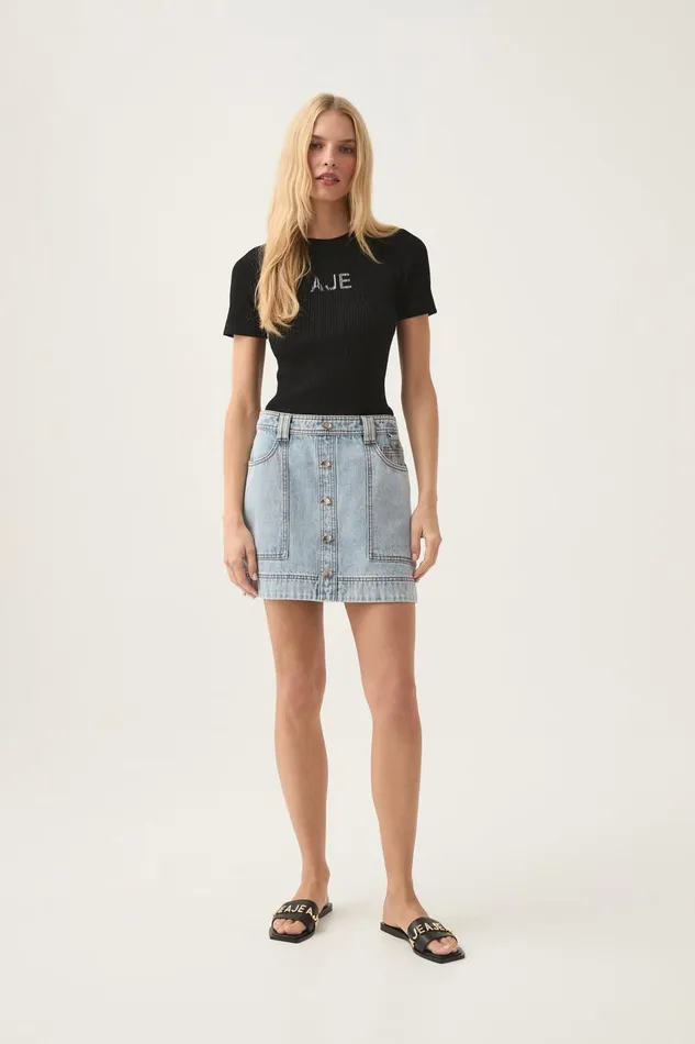 Aje Skirts Aura Denim Mini Skirt Sea Spray Wash 8211 Women