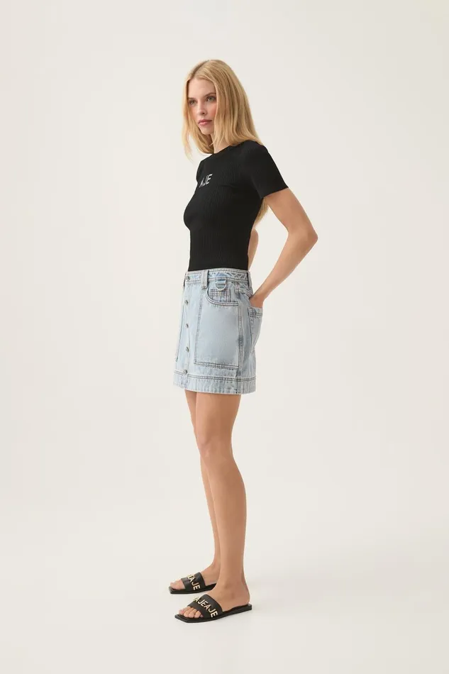 Aje Skirts Aura Denim Mini Skirt Sea Spray Wash 8211 Women