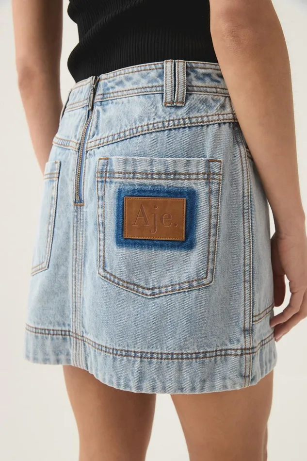 Aje Skirts Aura Denim Mini Skirt Sea Spray Wash 8211 Women