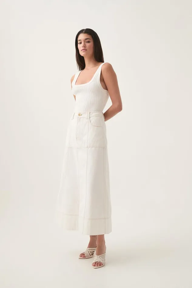 Aje Skirts Emilie Denim Midi Skirt White 8211 Women
