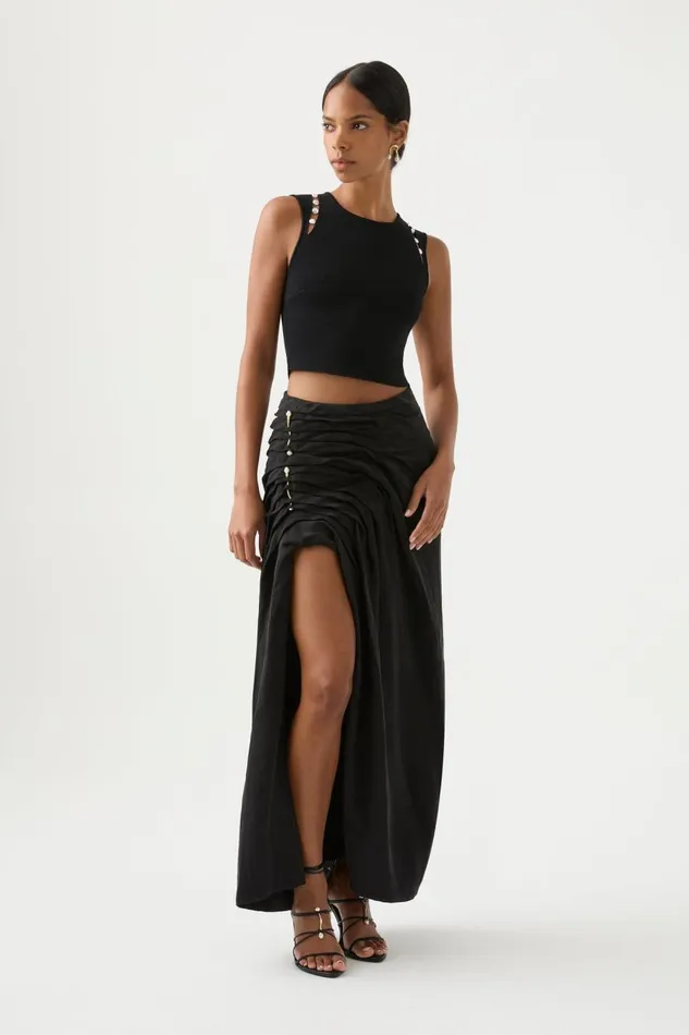 Aje Skirts Mika Draped Split Midi Skirt Black 8211 Women