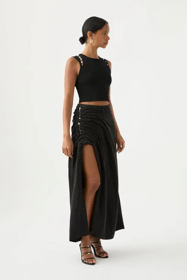 Aje Skirts Mika Draped Split Midi Skirt Black 8211 Women