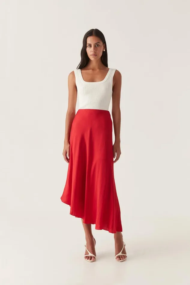 Aje Skirts Valeria Asymmetric Midi Skirt Scarlet Red 8211 Women