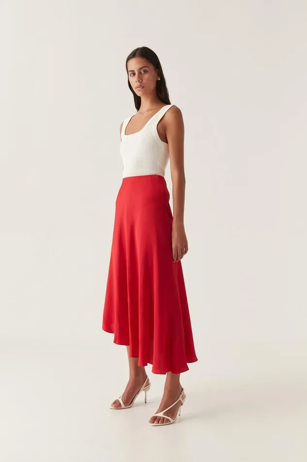 Aje Skirts Valeria Asymmetric Midi Skirt Scarlet Red 8211 Women