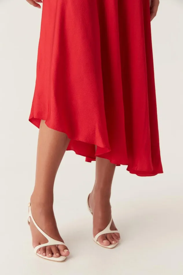 Aje Skirts Valeria Asymmetric Midi Skirt Scarlet Red 8211 Women