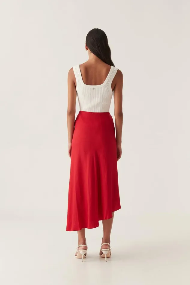 Aje Skirts Valeria Asymmetric Midi Skirt Scarlet Red 8211 Women