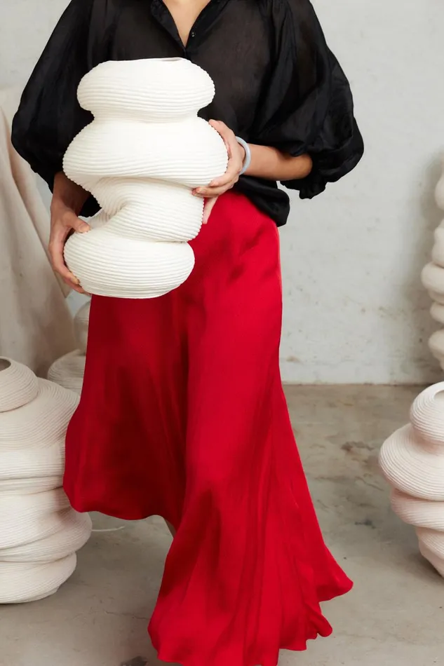 Aje Skirts Valeria Asymmetric Midi Skirt Scarlet Red 8211 Women